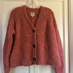 Hippie Rose Mauve Fuzzy Cardigan With Buttons Size XS